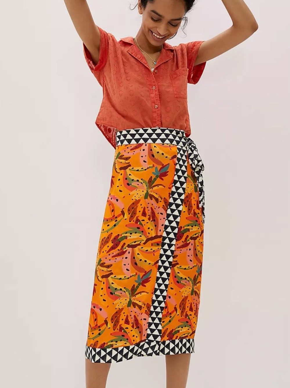 Anthropologie Farm Rio Contrast Wrap Midi Skirt  Sz S